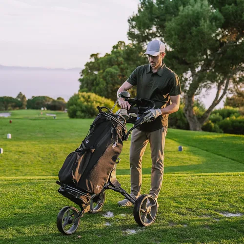 Miniatura 8 de KVV Carrito de empuje de golf de 3 ruedas ultra ligero tamaño plegable más pequeño, soporte para tarjeta de puntuación de nueva versión Gris