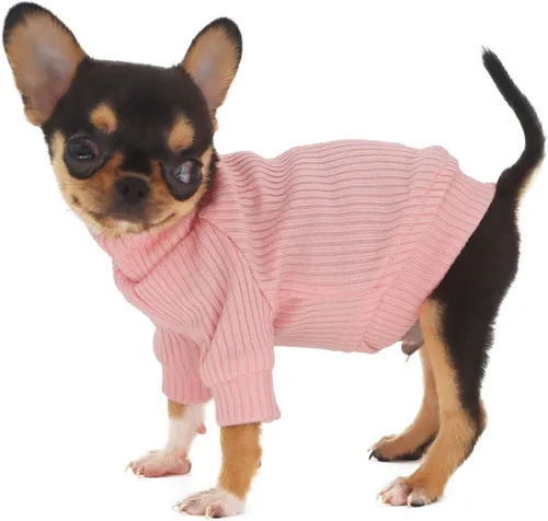 Miniatura 2 de LOPHIPETS Suéteres de cuello alto para perros pequeños para Chihuahua Teacup Yorkie Cachorro Ropa para Gatos - Rosa Claro Brillante/XXS