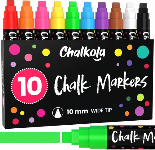 Miniatura 6 de Chalkola Marcadores de ventana – 0.591 in Jumbo – Punta 3 en 1 con tinta de 0.99 oz – Paquete de 10 bolígrafos de tiza neón – Amados por profesores