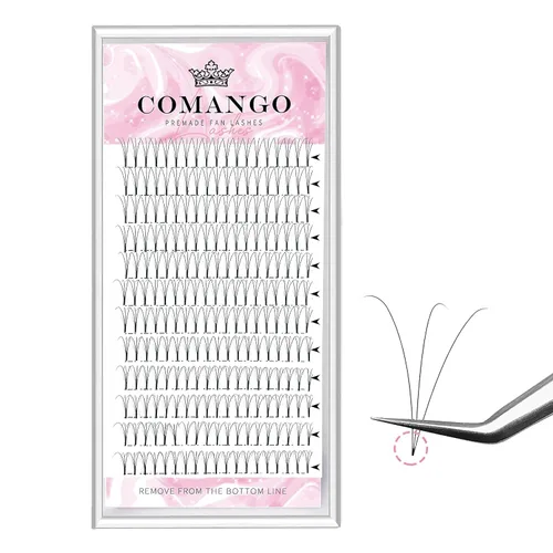 Miniatura 14 de CoMango Extensiones de pestañas de volumen 3D/4D/5D/6D/10D, grosor de 0.003 in, rizo C/D, tallo corto de 0.315-0.591 in, extensiones de pestañas
