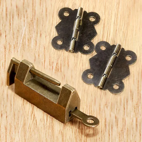 Miniatura 5 de dophee Cerradura decorativa retro, cerrojos de pestillo, tiradores, bisagras y caja de protectores de esquina Kit de hardware para caja de joyería