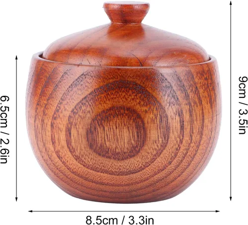 Miniatura 5 de Olla de especias de madera, bodega de sal de madera natural con tapa y cuchara, contenedor de azúcar, tarro de especias vintage, recipiente