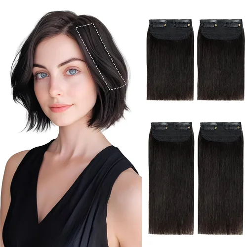 Miniatura 37 de SEGO 2 extensiones de cabello corto con clip de 4 pulgadas, 0.56 oz, 100% cabello humano para mujeres con cabello adelgazante que añade volumen