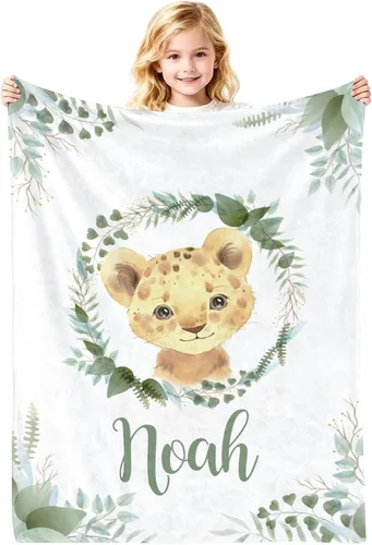 Miniatura 16 de Manta de bebé personalizada con nombre, cobijas de franela suaves y personalizadas con diseño de animales para recién nacidos, niños y niñas