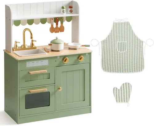 Miniatura 8 de ROBOTIME Juego de cocina para niños pequeños, juego de cocina de madera con juego de alimentos de corte, juguetes de cocina de regalo para niños