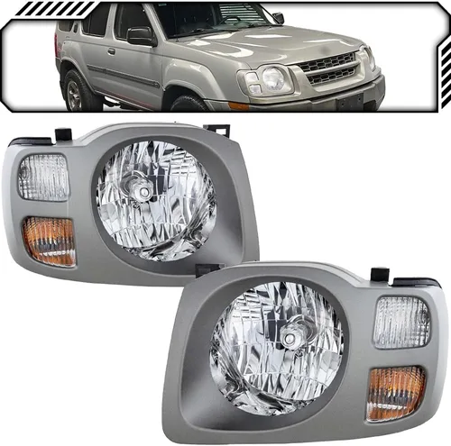 EPIC LIGHTING Ensamble de reemplazo de faros delanteros estilo OE halógenos con bisel gris para NISSAN 02-04 NISSAN XTERRA SE [ NI2502148 NI2503148