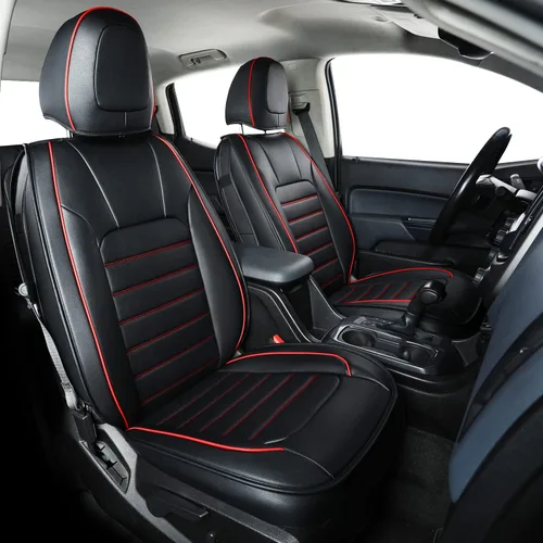 Miniatura 12 de LUCKYMAN CLUB Fundas de asiento Chevy Colorado para camión de trabajo Crew Cab Z71 LT ZR2 2015-2022 con piel sintética (negro)