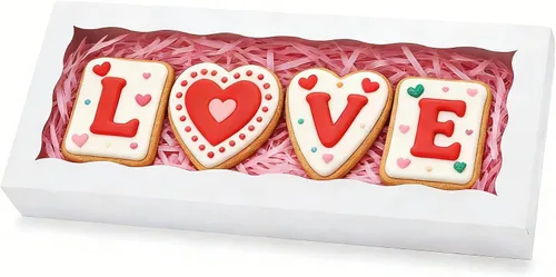 Miniatura 10 de 5 cajas para galletas de 12 x 5 x 1.5 pulgadas, cajas de panadería con ventana, caja para fresas cubiertas de chocolate para Navidad, San Valentín
