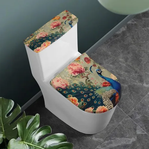 Miniatura 8 de Flashideas Juego de cubierta para tanque y tapa de inodoro con estampados de patas de perro coloridas - Elástico, se adapta a la mayoría de tanques