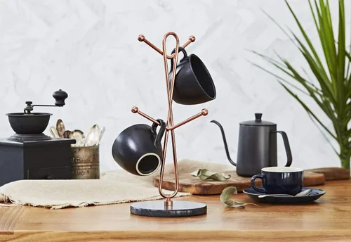 Miniatura 2 de JEmarble Soportes para tazas con soporte chapado en cobre (negro) para encimera, tazas de café y estante de almacenamiento para tazas de té