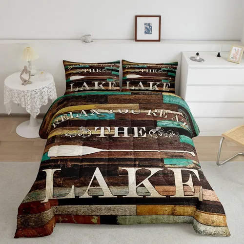 Miniatura 43 de Lake House - Juego de edredón tamaño individual, juego de ropa de cama rústica de granja vieja de 2 piezas para niños, adolescentes y adultos