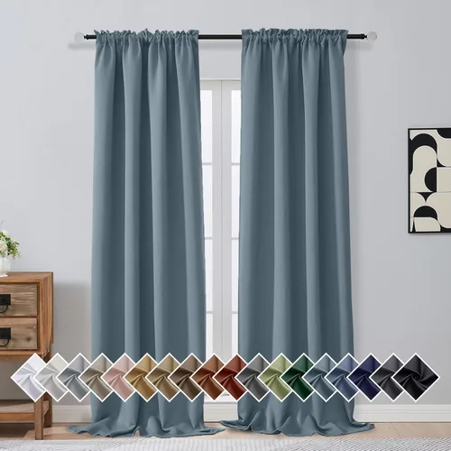 Miniatura 190 de OVZME Cortinas opacas turquesa para tratamiento de ventanas pequeñas, cortinas cortas con bloqueo de luz para ventana de cocina sobre el fregadero