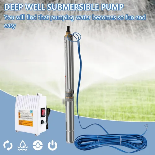 Miniatura 2 de Bomba sumergible de pozo profundo, 0.5HP 110V 16GPM 216 pies cabeza 3 pulgadas OD bomba de agua subterránea de acero inoxidable, bomba sumergible