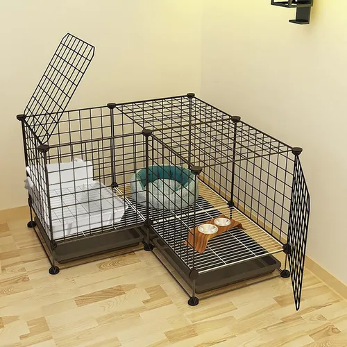 Miniatura 4 de Caja de arena de conejo para jaula de esquina de conejo, inodoro de animales pequeños con recogedor, escoba y juguetes masticables para chinchilla