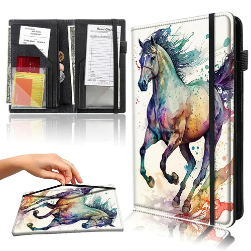 Miniatura 30 de Libro para camarera con bolsillo con cremallera, de piel sintética, lindo libro para camarera, libros de servidor, restaurante, soporte para cheques