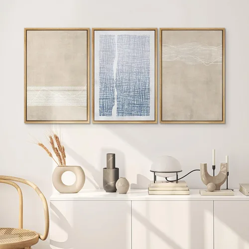 Miniatura 260 de SIGNWIN Lienzo enmarcado para pared, arte con pinceladas de flujo neutro en tonos beige abstractos, ilustraciones, arte moderno, decorativo