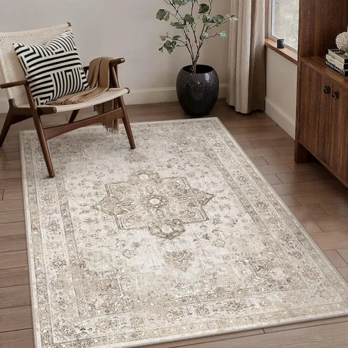 Miniatura 102 de PureCozy - Alfombra de área beige de 8 x 10, lavable, vintage, alfombra para sala de estar, dormitorio, gran alfombra suave retro de pelo bajo