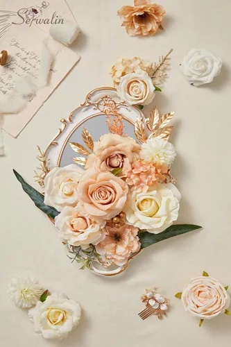 Miniatura 4 de Serwalin Flores Artificiales Bohemias de Champán Flores Falsas de Boda Flores de Pastel para Ramos de Boda DIY Centros de Mesa para Despedida