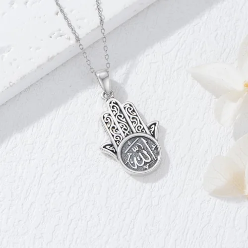 Miniatura 16 de PROESS Collar de plata de ley Hamsa Fátima collar de elefante, colgante de ojo azul, joyería para hombres, mujeres, niñas y niños