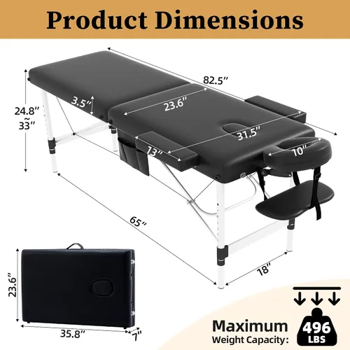 Miniatura 3 de civama Mesa de Masaje Cama de Masaje Portátil, 26 Libras Peso Ligero 2 Secciones Plegable Cama de Tatuaje Cuidado Facial Spa Cama de Pestañas Altura