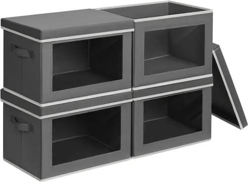 Miniatura 12 de Homsorout Contenedores de almacenamiento con tapas, organizadores pequeños de tela con ventana, contenedores de almacenamiento plegables para ropa