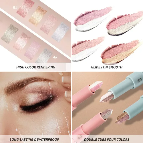 Miniatura 2 de 2 unids/set mate crema nude doble colores sombra lápiz de ojos, brillo degradado alto pigmento sombra de ojos maquillaje de larga duración
