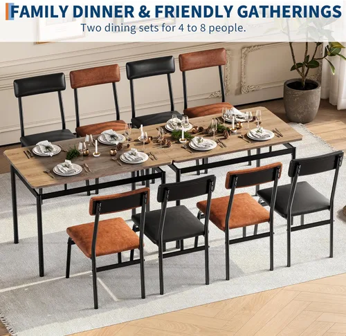 Miniatura 6 de Garvee Juego de mesa de comedor para 4, mesa de comedor y sillas de madera de 5 piezas, 4 sillas tapizadas de poliuretano, juego de comedor moderno