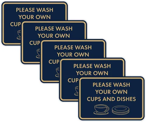 Miniatura 16 de Letrero clásico enmarcado con texto en inglés «Please Wash Your Own Cups and Dishes» (oro cepillado), pequeño