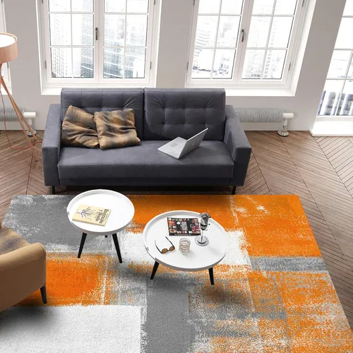 Miniatura 5 de Olivefox Rugs - Alfombra abstracta geométrica con pintura al óleo naranja, antideslizante, a prueba de manchas, para dormitorio, sala de estar