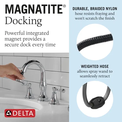 Miniatura 4 de Delta Faucet Cassidy - Grifo de baño con rociador desplegable, grifo de baño extraíble, grifo de baño cromado de instalación extendida de 3 agujeros