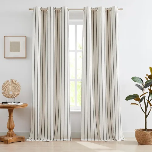 Miniatura 17 de Cortinas cortas de lino texturizado con diseño de búfalo blanco y negro a cuadros, 100% opacas con forro, paneles de estilo granja