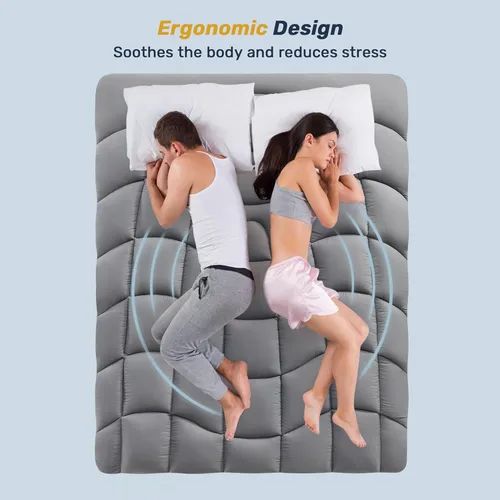 Miniatura 3 de Unikome Protector de colchón King impermeable, acolchado ergonómico para aliviar el dolor de espalda, funda de cama transpirable con bolsillo 2-Gris