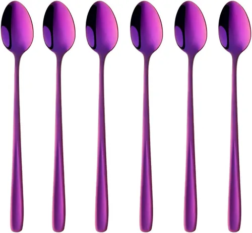 Miniatura 8 de Buyer Star Cucharas de té helado de mango largo, juegos de cucharas de café resistentes de 8 pulgadas 18/10 para mezclar, mezclar cócteles, té, Oro