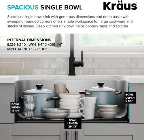 Miniatura 6 de Fregadero de cocina KBU14 de Kraus, de 31 1/2", de pila única, en acero inoxidable de calibre 16 (montaje inferior), KBU14