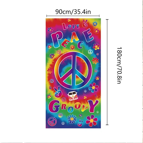 Miniatura 3 de Pancarta de fondos de amor con texto en inglés "Peace Groovy Love" de 70.8 x 35.4 pulgadas, cartel de decoración de fiesta de carnaval de los años