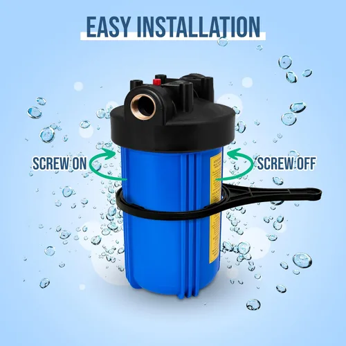 Miniatura 3 de Sistema purificador de filtro de agua azul de alta capacidad de 10 x 4.5 pulgadas para toda la casa con botón de alivio de presión, puerto de latón