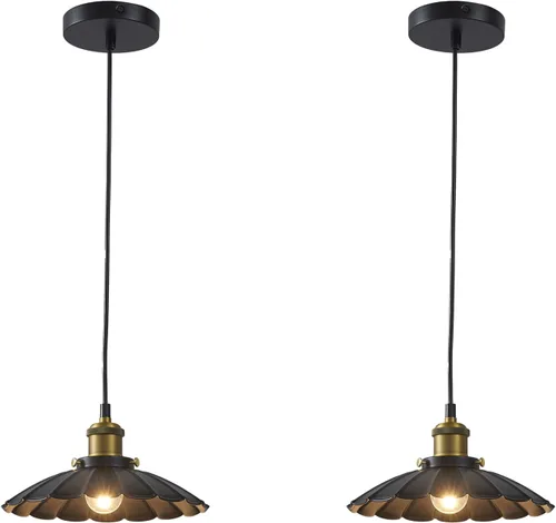 Miniatura 25 de Lámpara colgante negra, lámpara colgante retro de 9.8 pulgadas para dormitorio, luces colgantes brillantes de cocina, sala de estar, 6.5 pies