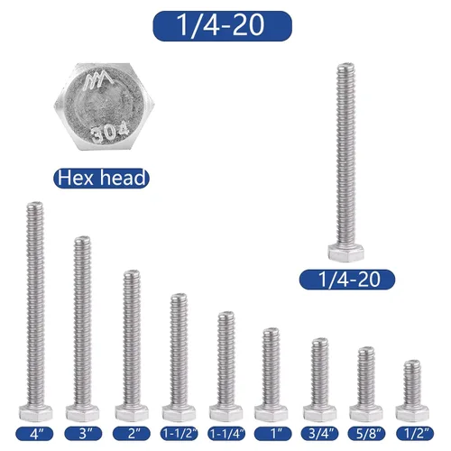 Miniatura 4 de Tornillo de cabeza hexagonal 1/4-20 x1 (20 unidades), tuercas de bloqueo, kits de arandelas planas y de bloqueo, acero inoxidable 304 18-8