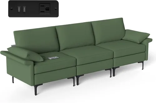 Miniatura 25 de Giantex Juego de 2 sofás individuales, silla decorativa, con cómodo cojín de 5 pulgadas, reposabrazos con cremallera, patas de acero, sillón de sala
