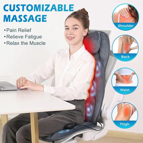 Miniatura 2 de Masajeador de Espalda con Calor, Almohadilla de Masaje de Cuerpo Completo con Soporte para Cuello y Almohada, Funda de Tela Suave y Elegante, Gris