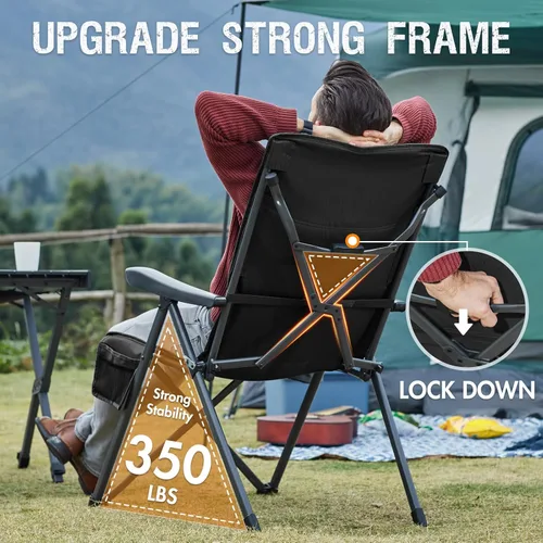 Miniatura 6 de Portal Silla reclinable de campamento con respaldo ajustable plegable para adultos, portátil, respaldo alto, de gran tamaño, 350 libras (negro)