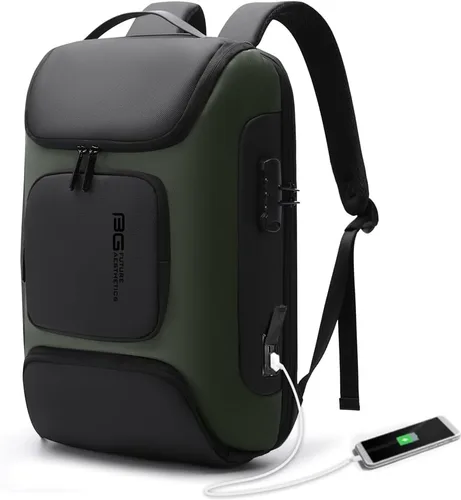 Miniatura 10 de BANGE Mochila de negocios, mochila para laptop con puerto de carga USB, mochilas de negocios delgadas para 15.6 pulgadas, mochila de viaje