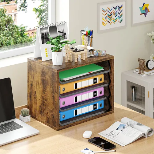 Miniatura 2 de Simple Trending Organizadores de Archivos de Escritorio, Bandeja de Cartas de 4 Niveles Organizador de Papel con Portaarchivos, Clasificador