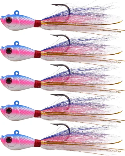 Miniatura 12 de Bucktail Jigs - Señuelo de agua salada para platija de bajo, 5 piezas de cola de cubo para cabello de cola de cubo, anzuelos de cola de cubo