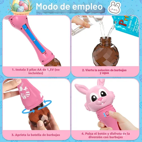 Miniatura 2 de Máquina de burbujas para niños, paquete de 2 varitas de burbujas de conejo, soplador automático de burbujas de conejo, juguetes de burbujas