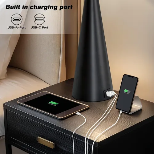 Miniatura 4 de Rinweey 28" Black Touch Table Lamp with USB A+C Ports, 3-Way Dimmable Bedroom Lamp for Night Stand, Tall Modern Touch Lamp for Living Room End
