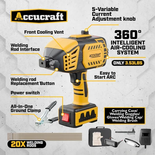 Miniatura 5 de Máquina de soldadura portátil, soldador de mano de 110 V con inversor IGBT 5 ajustes de corriente variable, pistola soldadora de arco portátil