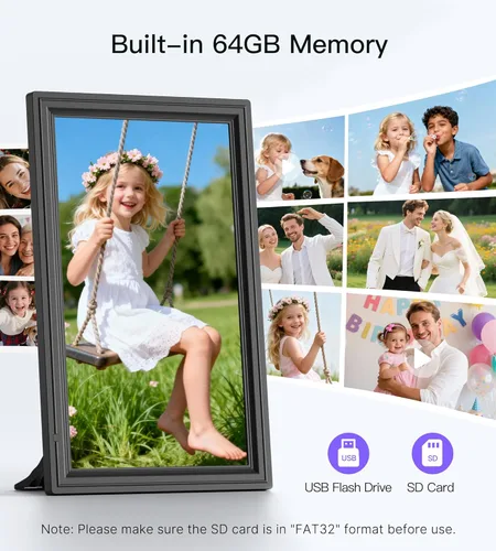 Miniatura 3 de Marco de fotos digital WONNIE de 15,6", 64GB Uhale, marco electrónico grande con WiFi, pantalla táctil IPS FHD de 1920 x 1080, comparte fotos