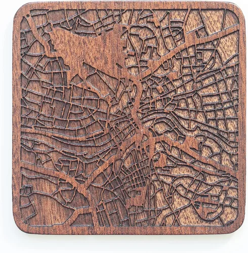 Miniatura 99 de Posavasos Amsterdam Map by O3 Design Studio, 1 pieza, posavasos de madera Sapele con mapa de la ciudad, hecho a mano, varias ciudades opcionales