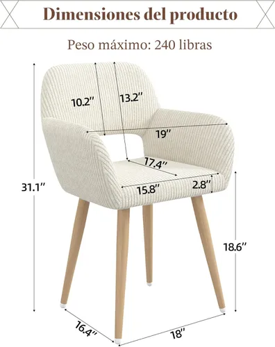 Miniatura 3 de Juego de 1 silla de escritorio para oficina en casa, silla de tocador de tela de pana para maquillaje con respaldo hueco, cómodo sillón con marco